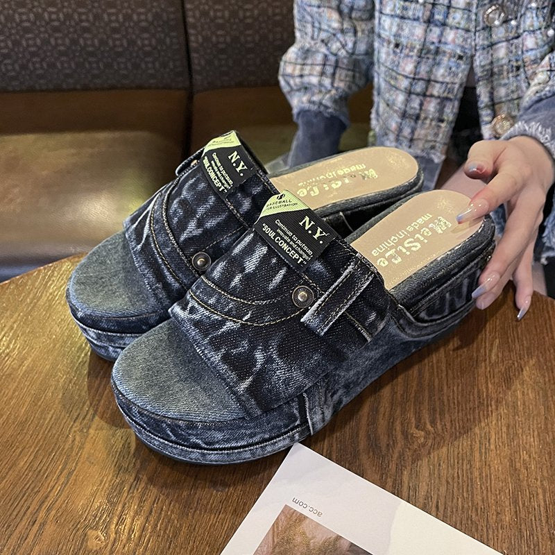 Summer Women Sandals Denim Thick Bottom - myfunfarm