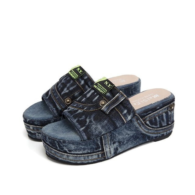 Summer Women Sandals Denim Thick Bottom - myfunfarm