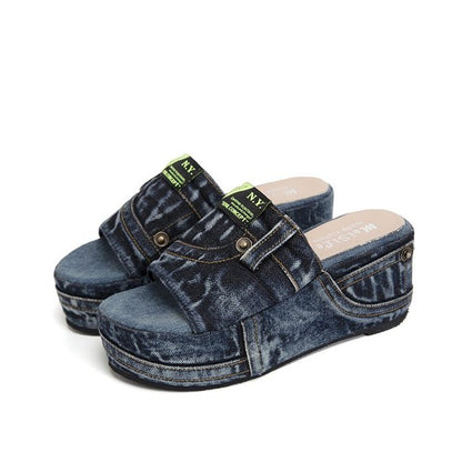 Summer Women Sandals Denim Thick Bottom - myfunfarm