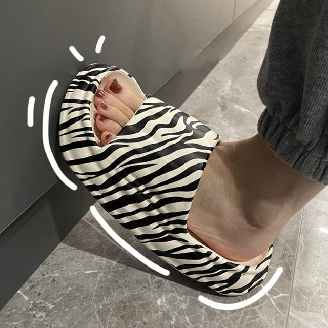 Summer Slippers Women 2022 Cute Cow pattern -  Open Toe Low Platform Flip Flops Soft - myfunfarm
