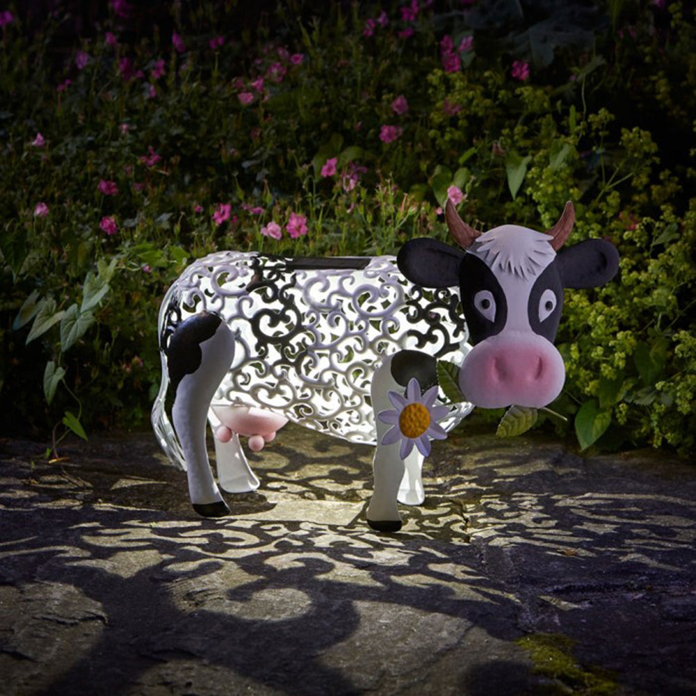 LED Solar Light Small Resin Daisy Cow Home Decor, Outdoor Waterproof Garden - myfunfarm