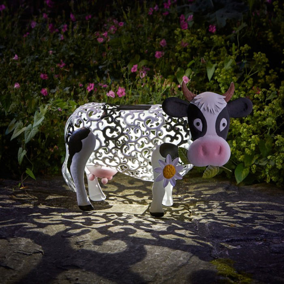 LED Solar Light Small Resin Daisy Cow Home Decor, Outdoor Waterproof Garden