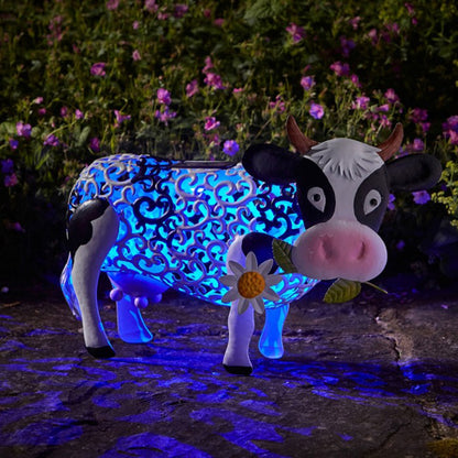 LED Solar Light Small Resin Daisy Cow Home Decor, Outdoor Waterproof Garden - myfunfarm