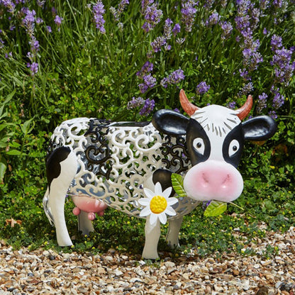 LED Solar Light Small Resin Daisy Cow Home Decor, Outdoor Waterproof Garden - myfunfarm
