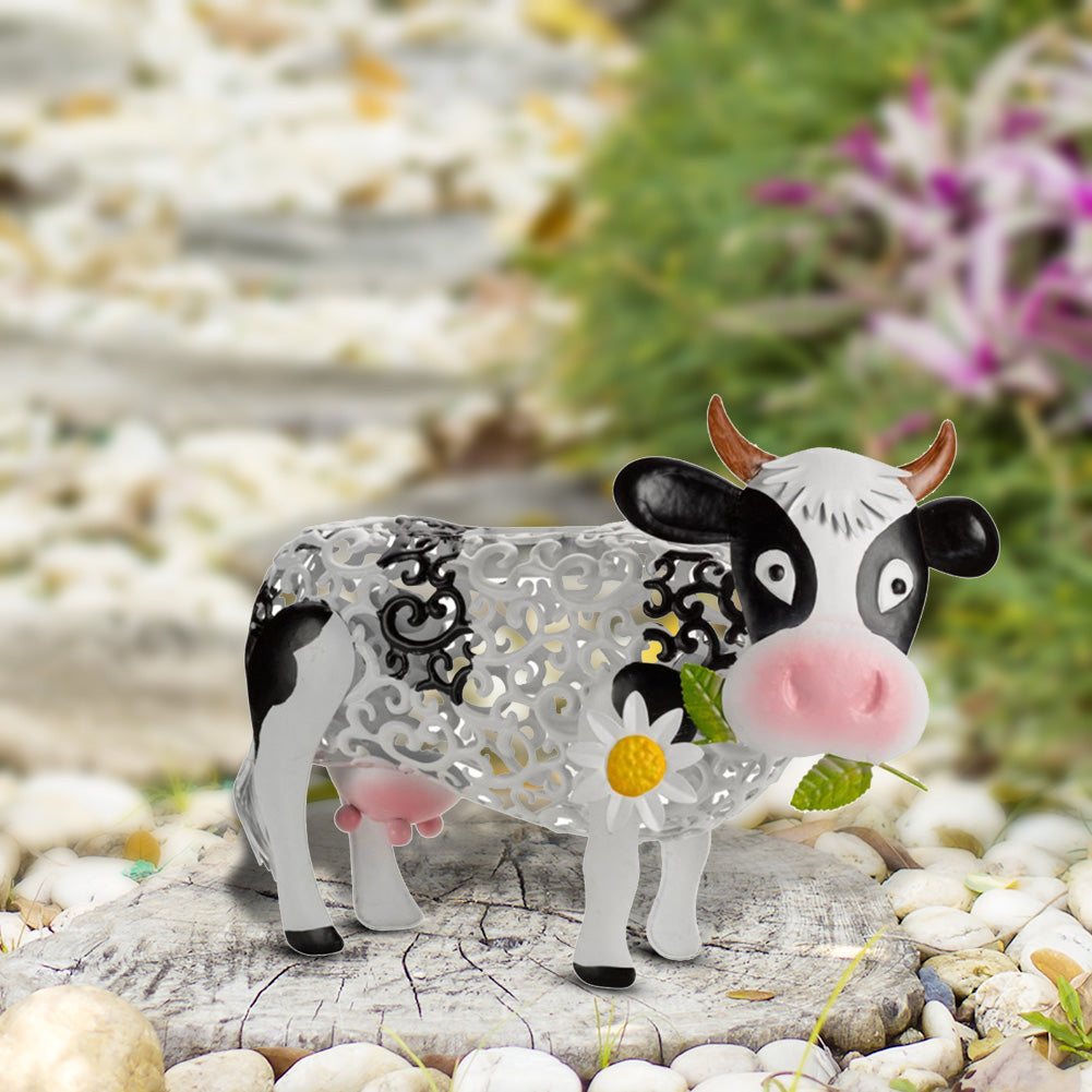 LED Solar Light Small Resin Daisy Cow Home Decor, Outdoor Waterproof Garden - myfunfarm