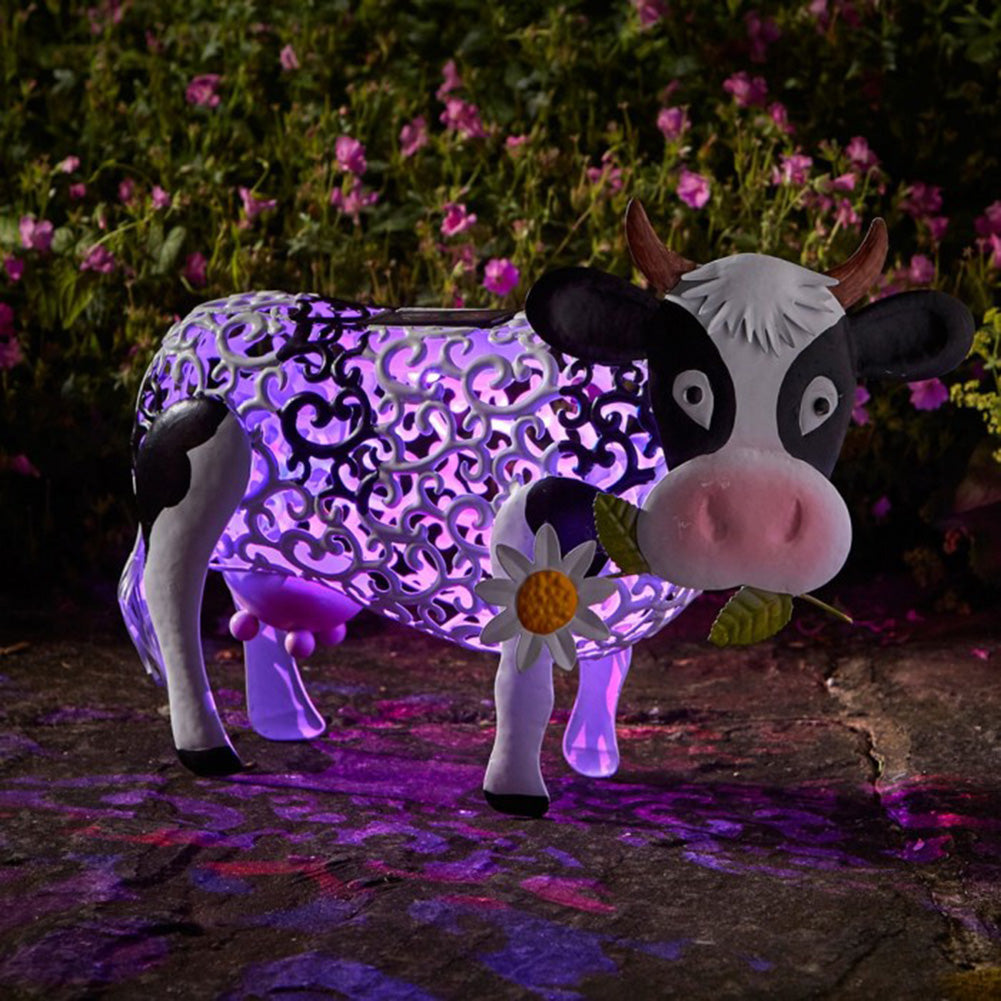 LED Solar Light Small Resin Daisy Cow Home Decor, Outdoor Waterproof Garden - myfunfarm