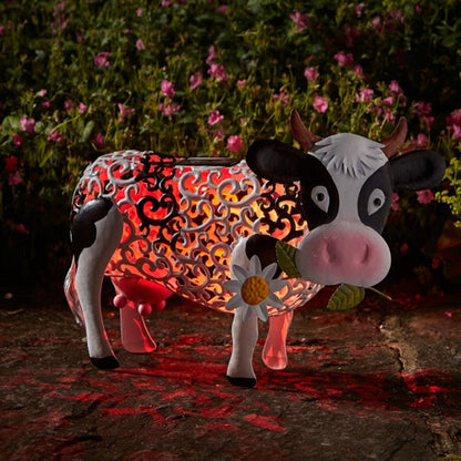 LED Solar Light Small Resin Daisy Cow Home Decor, Outdoor Waterproof Garden - myfunfarm