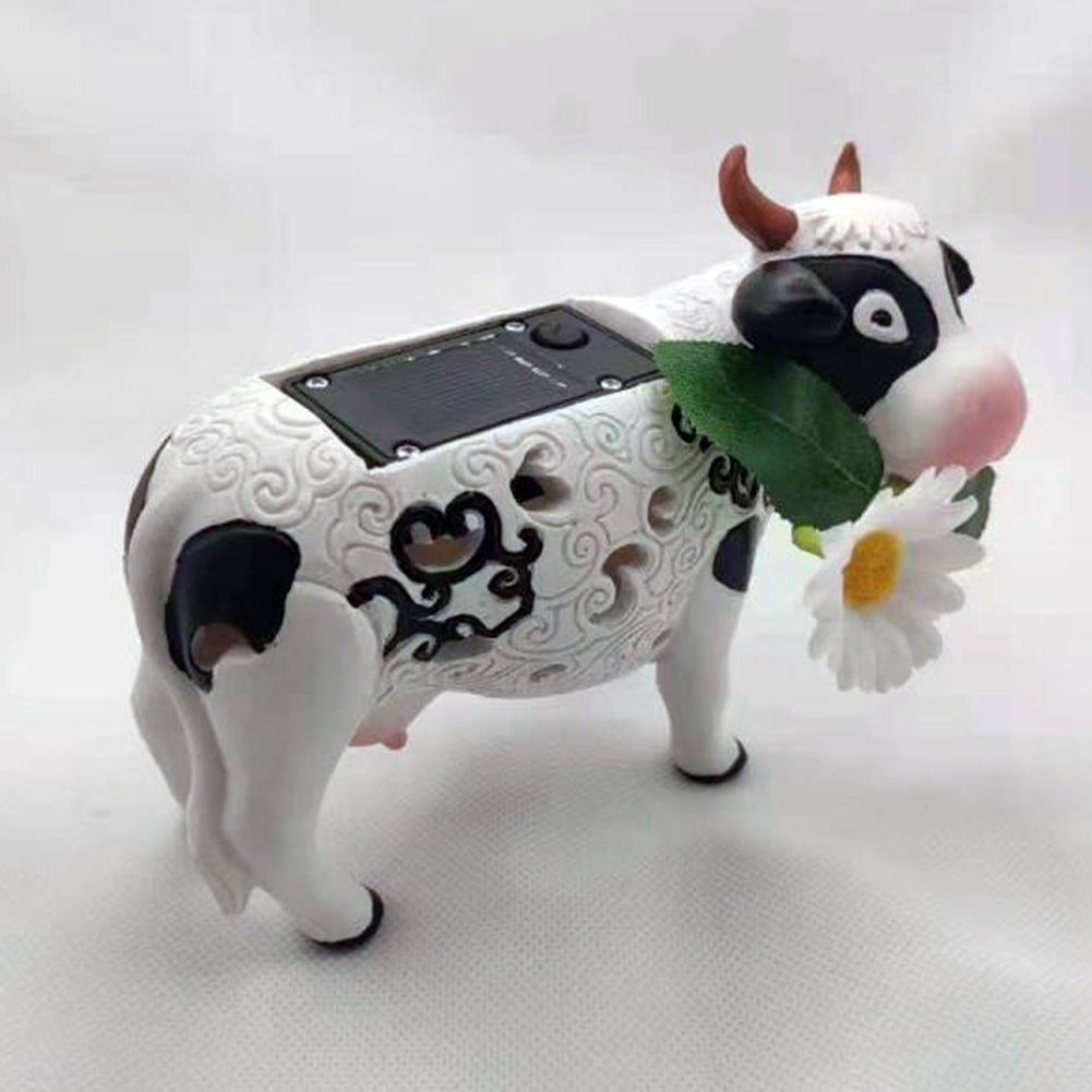 LED Solar Light Small Resin Daisy Cow Home Decor, Outdoor Waterproof Garden - myfunfarm