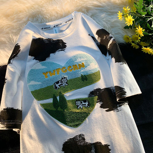 Cow Flocking Summer Cotton Oversized Tee Sweet Cute - myfunfarm