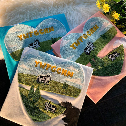Cow Flocking Summer Cotton Oversized Tee Sweet Cute - myfunfarm