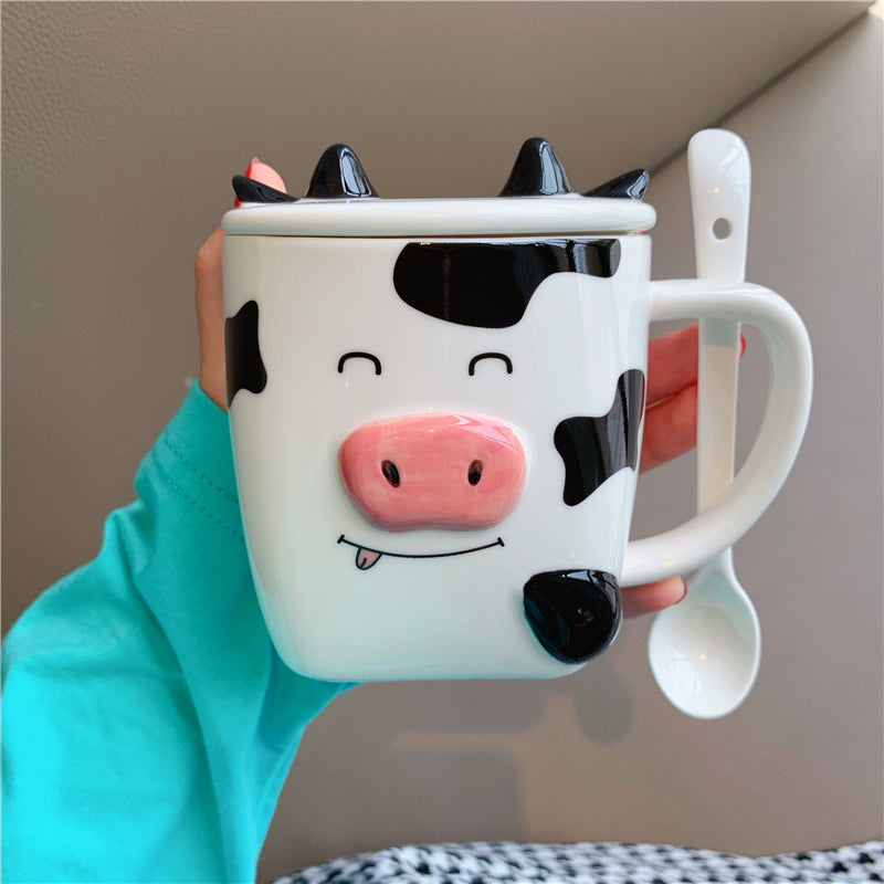 Cute Cow Ceramic Mug and Spoon