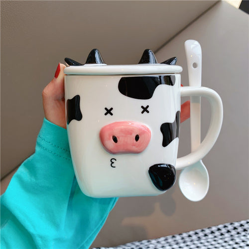 Cute Cow Ceramic Mug and Spoon - myfunfarm