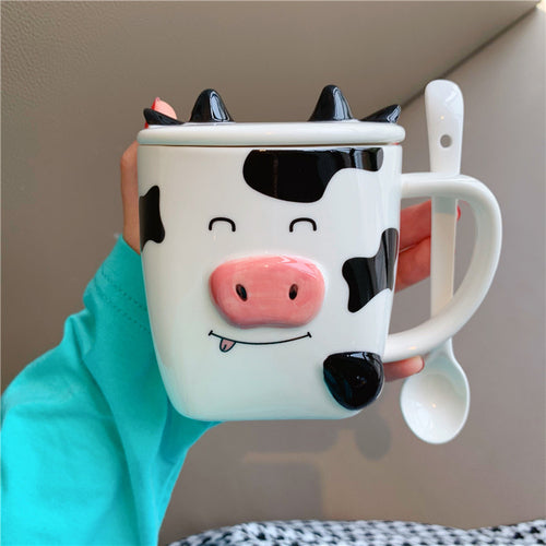 Cute Cow Ceramic Mug and Spoon - myfunfarm