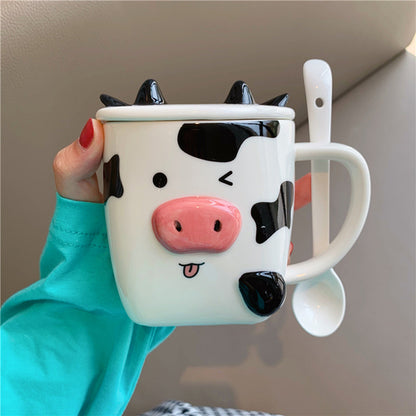 Cute Cow Ceramic Mug and Spoon - myfunfarm