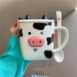 Cute Cow Ceramic Mug and Spoon