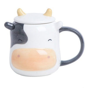 Cute Cow Ceramic Mug + Lids + Spoons