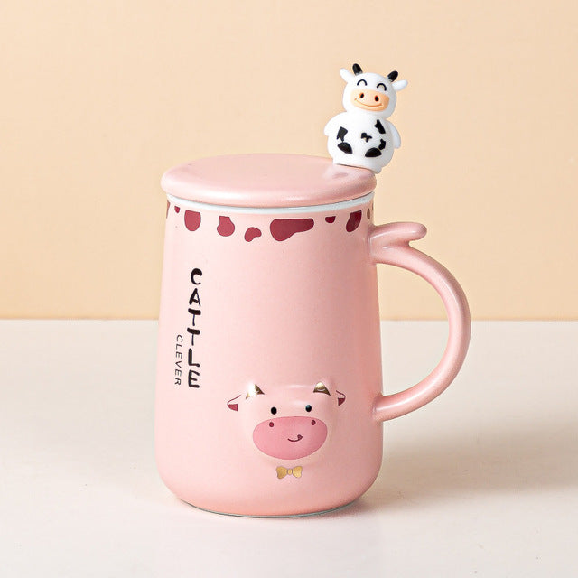 3D Cartoon Dairy Cattle Mug with Lid + Spoon - myfunfarm