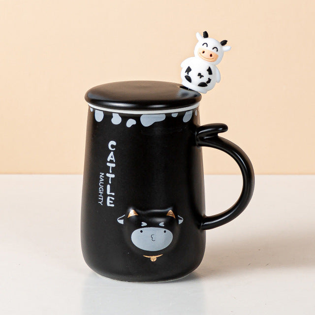 3D Cartoon Dairy Cattle Mug with Lid + Spoon - myfunfarm
