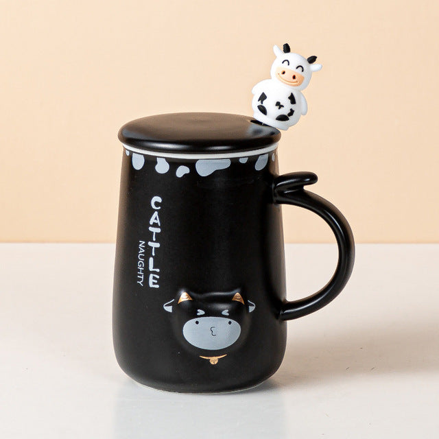 3D Cartoon Dairy Cattle Mug with Lid + Spoon