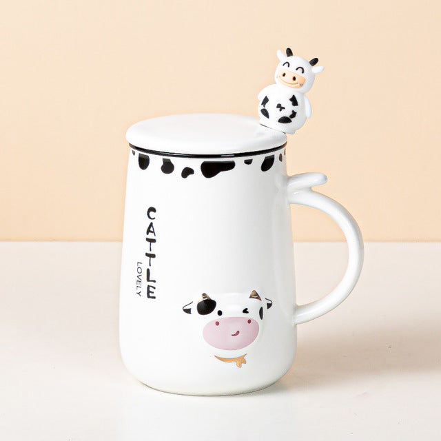 3D Cartoon Dairy Cattle Mug with Lid + Spoon - myfunfarm