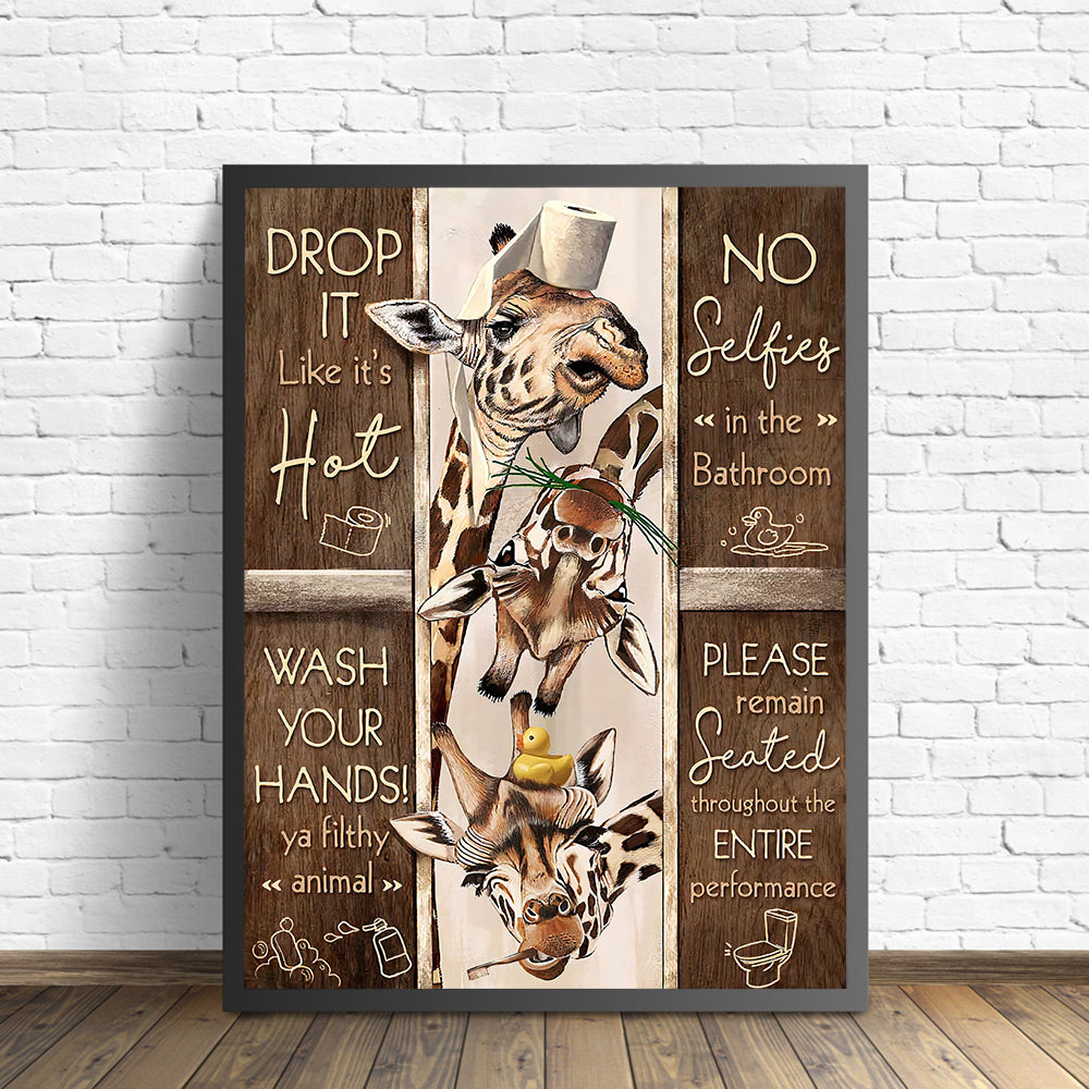Toilet Rules Wall Art Canvas Funny Bathroom Animal Cow Goat Donkey Giraffe - Home Decor - myfunfarm