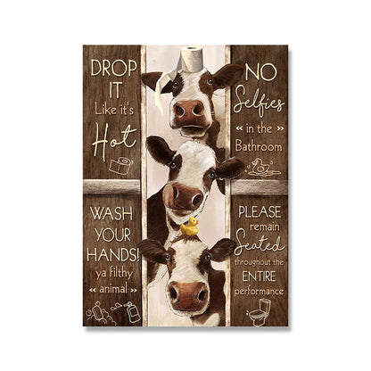 Toilet Rules Wall Art Canvas Funny Bathroom Animal Cow Goat Donkey Giraffe - Home Decor - myfunfarm