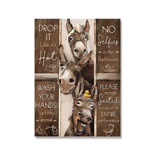 Toilet Rules Wall Art Canvas Funny Bathroom Animal Cow Goat Donkey Giraffe - Home Decor - myfunfarm