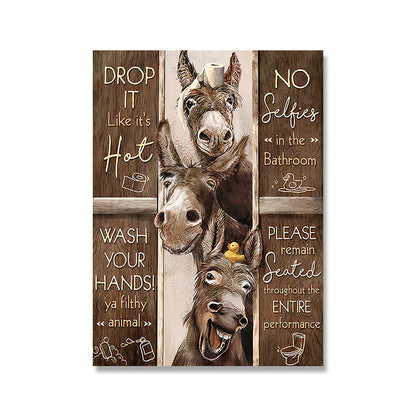 Toilet Rules Wall Art Canvas Funny Bathroom Animal Cow Goat Donkey Giraffe - Home Decor - myfunfarm