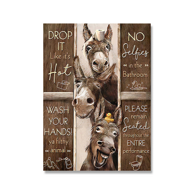 Toilet Rules Wall Art Canvas Funny Bathroom Animal Cow Donkey Giraffe - Home Decor