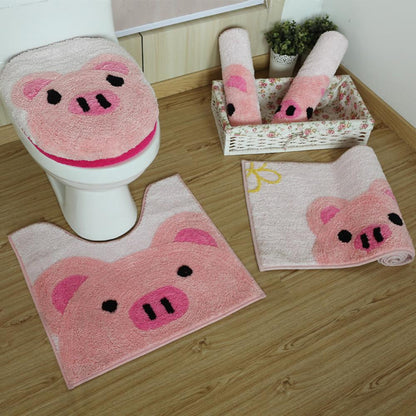 Pink Pig 3 pieces - Soft Shaggy Rugs, Toilet Seat Cover and Carpets Absorbent