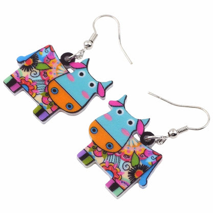Acrylic  Dairy Cattle Cow Earrings jewelry For Women Girls Teens Kids - Gift Accessories - myfunfarm
