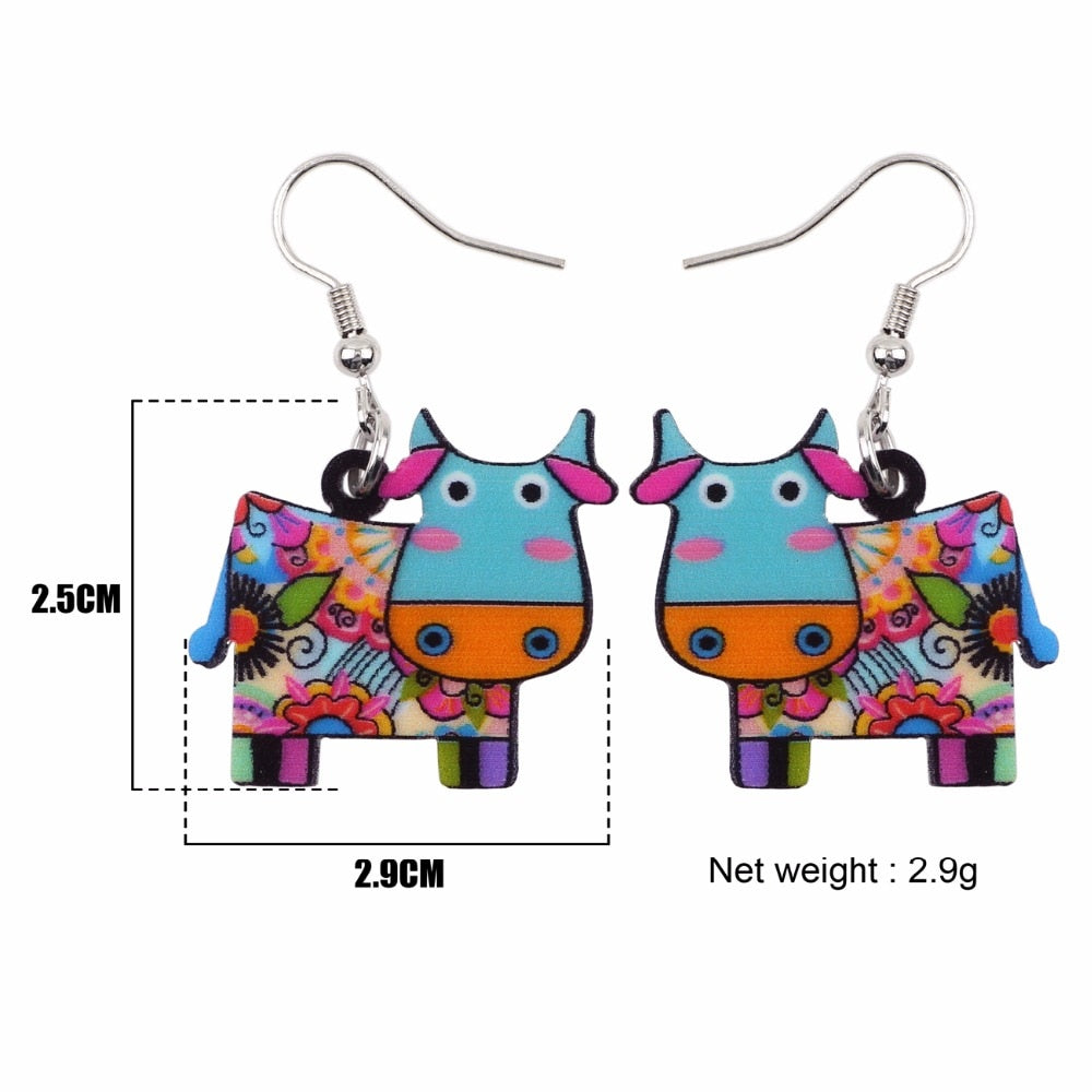 Acrylic  Dairy Cattle Cow Earrings jewelry For Women Girls Teens Kids - Gift Accessories - myfunfarm