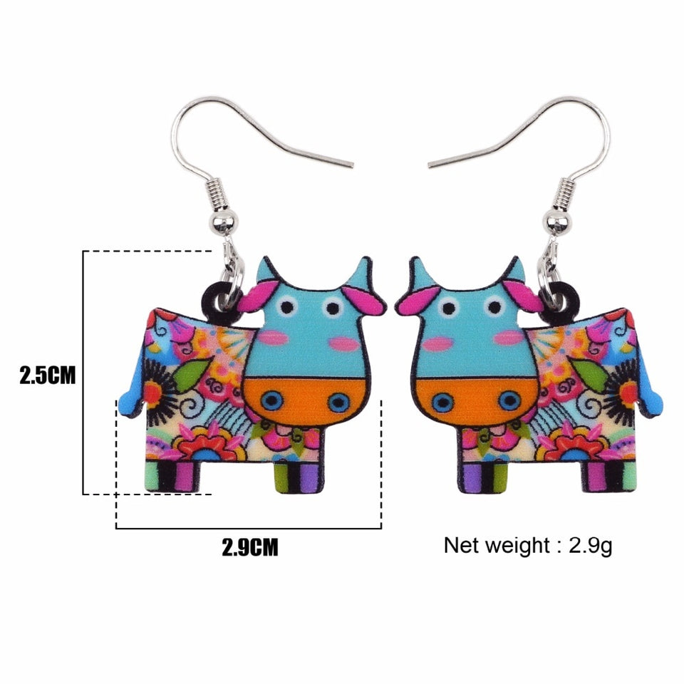 Acrylic  Dairy Cattle Cow Earrings jewelry For Women Girls Teens Kids - Gift Accessories