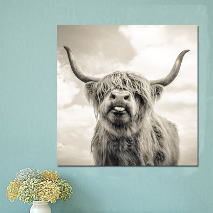 Black and White  Highland Cow Wall Canvas Art Print - myfunfarm