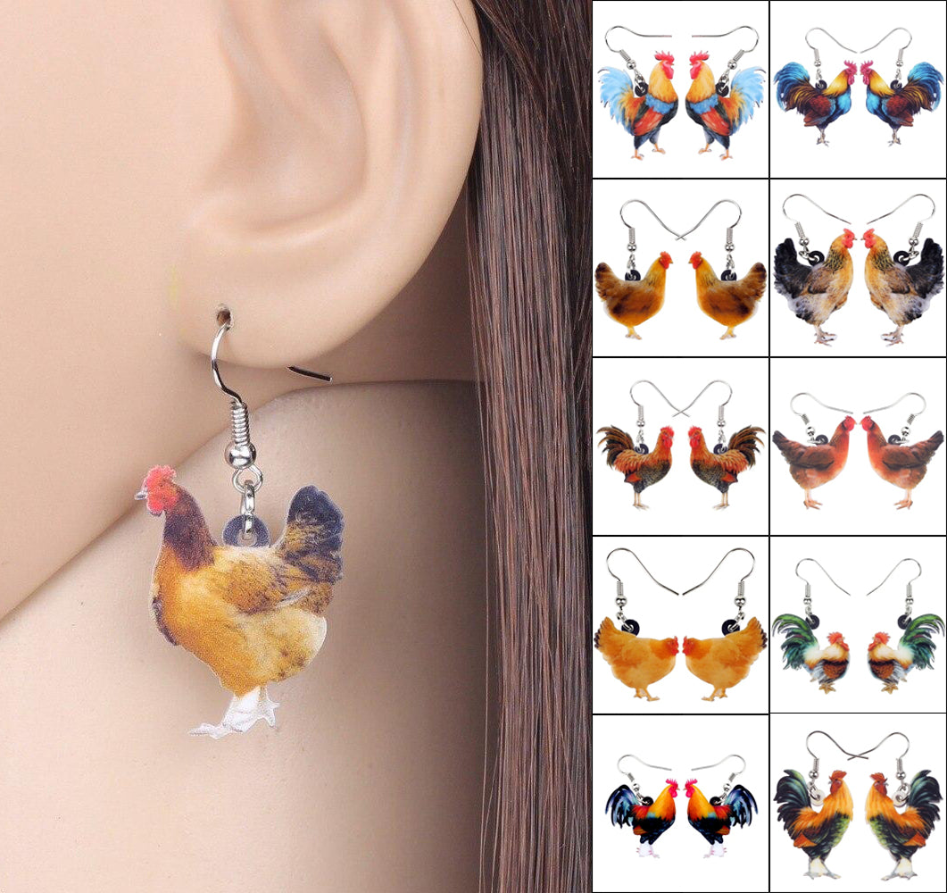 Acrylic Floral Chicken Hen Earrings  For Women, Girls, Teens - myfunfarm