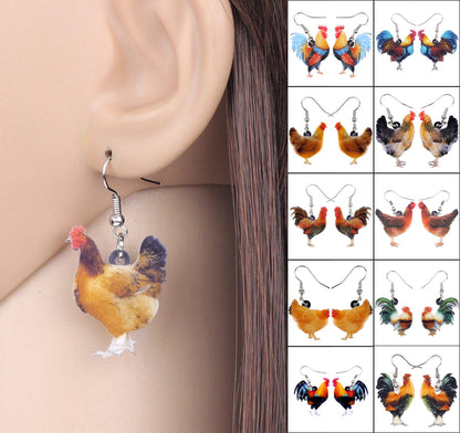 Acrylic Floral Chicken Hen Earrings  For Women, Girls, Teens - myfunfarm