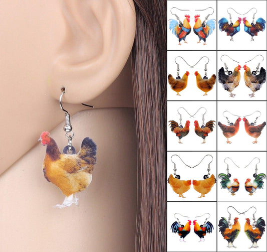 Acrylic Floral Chicken Hen Earrings  For Women, Girls, Teens - myfunfarm