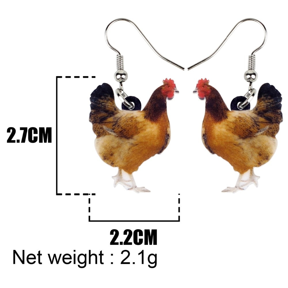 Acrylic Floral Chicken Hen Earrings  For Women, Girls, Teens - myfunfarm