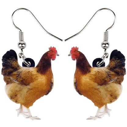 Acrylic Floral Chicken Hen Earrings  For Women, Girls, Teens - myfunfarm