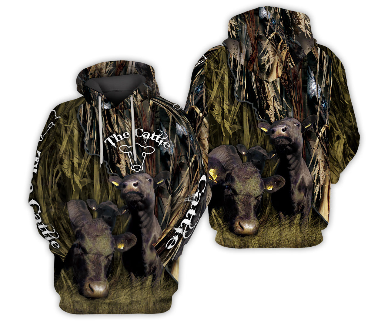 The cattle 3d Print black angus Hoodies - myfunfarm