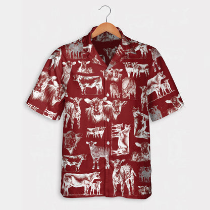 Cattle pattern white and blue, red, green  - Hawaiian Shirt, Shorts for adult and youth - myfunfarm