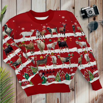 Goats in snow - Merry Christmas -  Unisex Sweatshirt and Pants - myfunfarm