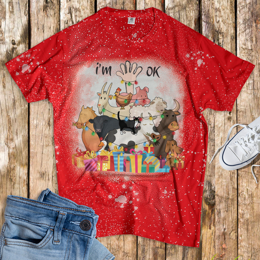 Farm Animals Tree - Bleached T-Shirt - Mery Christmas - myfunfarm