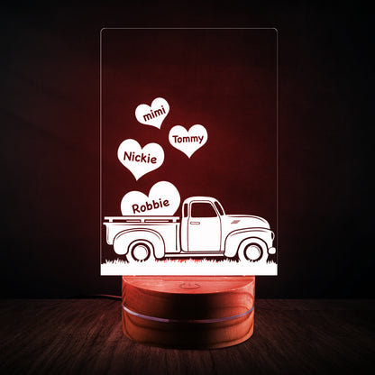Pickup truck heart family-Custom names - night light lamp with 7 color