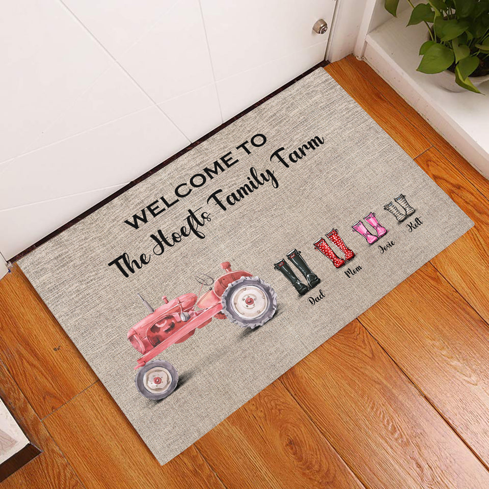 Personalised Family Tractor Gumboot Print Doormat - Gift for Farmer