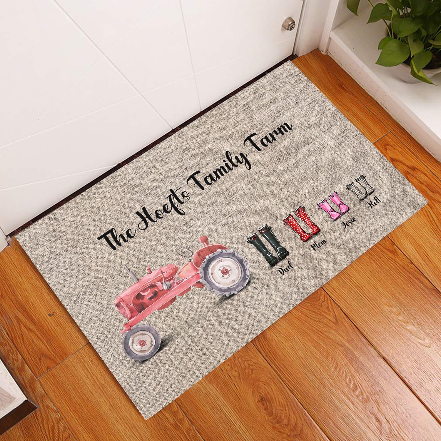 Personalised Family Tractor Gumboot Print Doormat - Gift for Farmer - myfunfarm