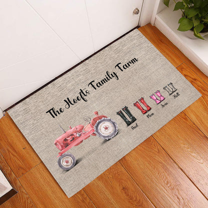 Personalised Family Tractor Gumboot Print Doormat - Gift for Farmer - myfunfarm
