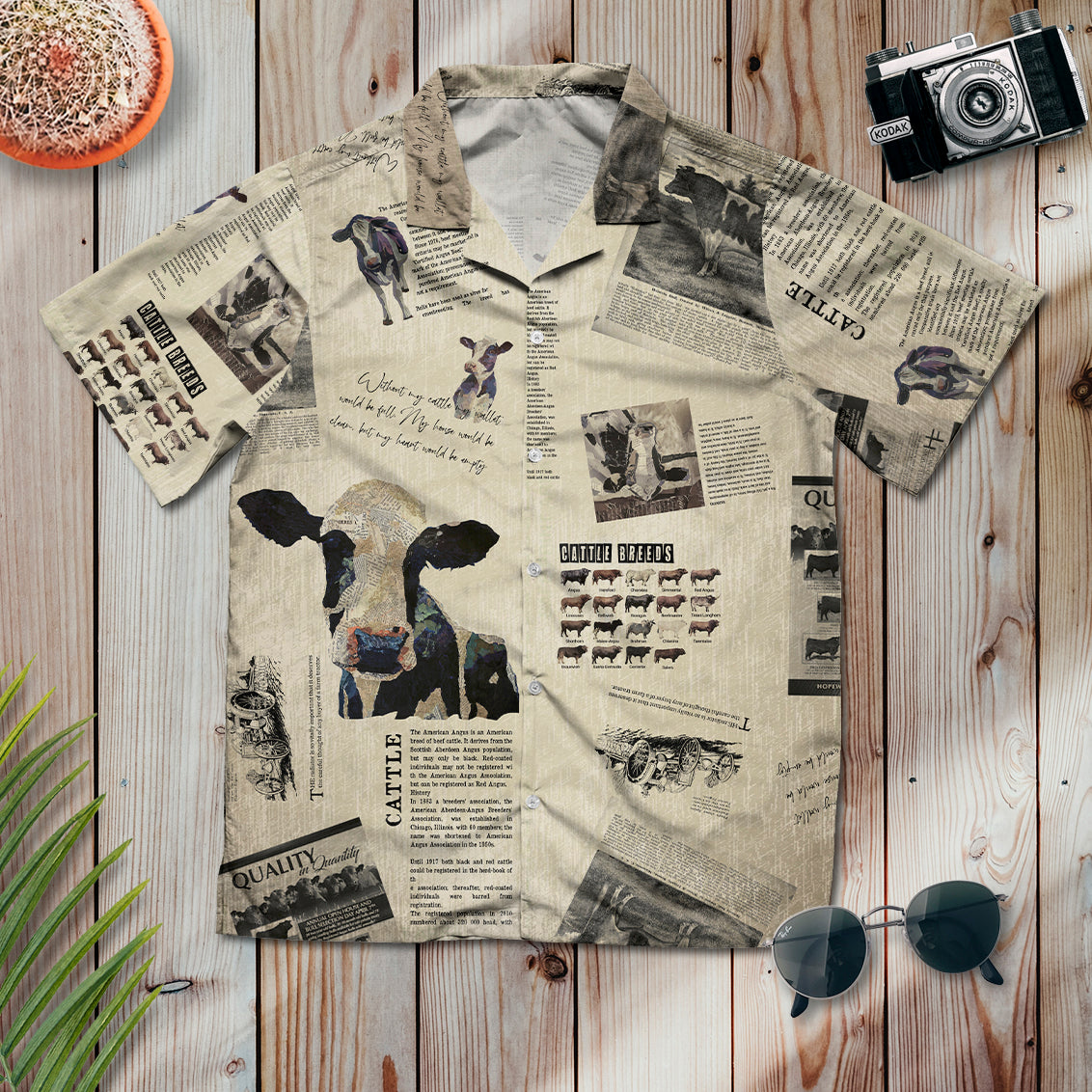 Cattle pattern Newspaper vintage style - Hawaiian Shirt, Shorts for adult and youth - myfunfarm