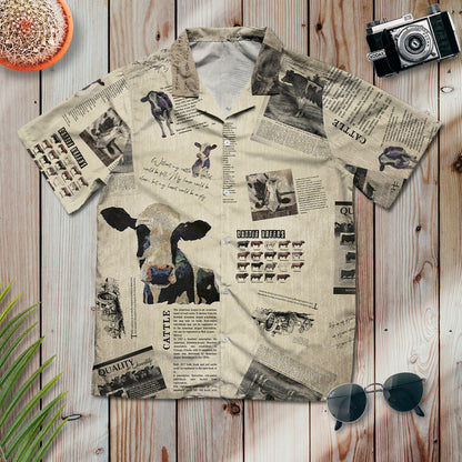 Cattle pattern Newspaper vintage style - Hawaiian Shirt, Shorts for adult and youth - myfunfarm