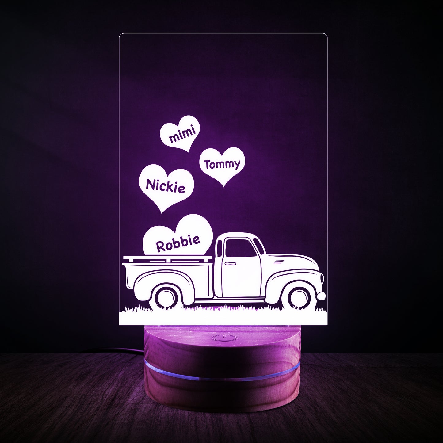 Pickup truck heart family-Custom names - night light lamp with 7 color